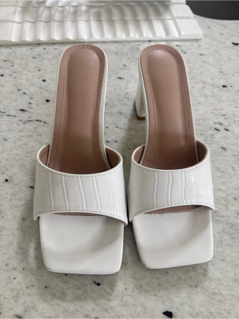 Amazon White Croc-Embossed Slide Heels for Women